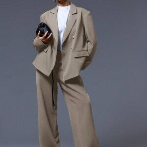 Khaki Elegant Women's Oversized Tailored Blazer